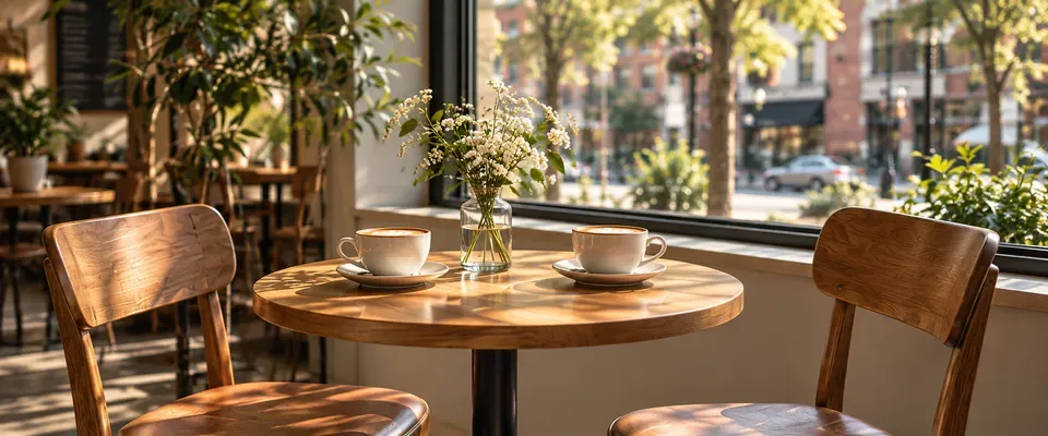 Illustration of two coffees in a public café