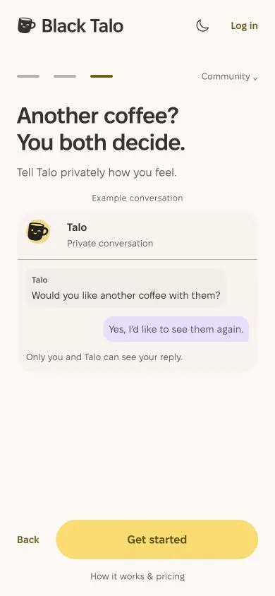 Actual Black Expo Welcome example: privately replying after a coffee date.