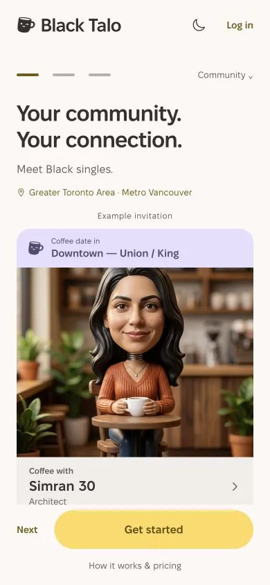 Actual Expo Welcome screen: a fictional Black introduction and its meeting area.