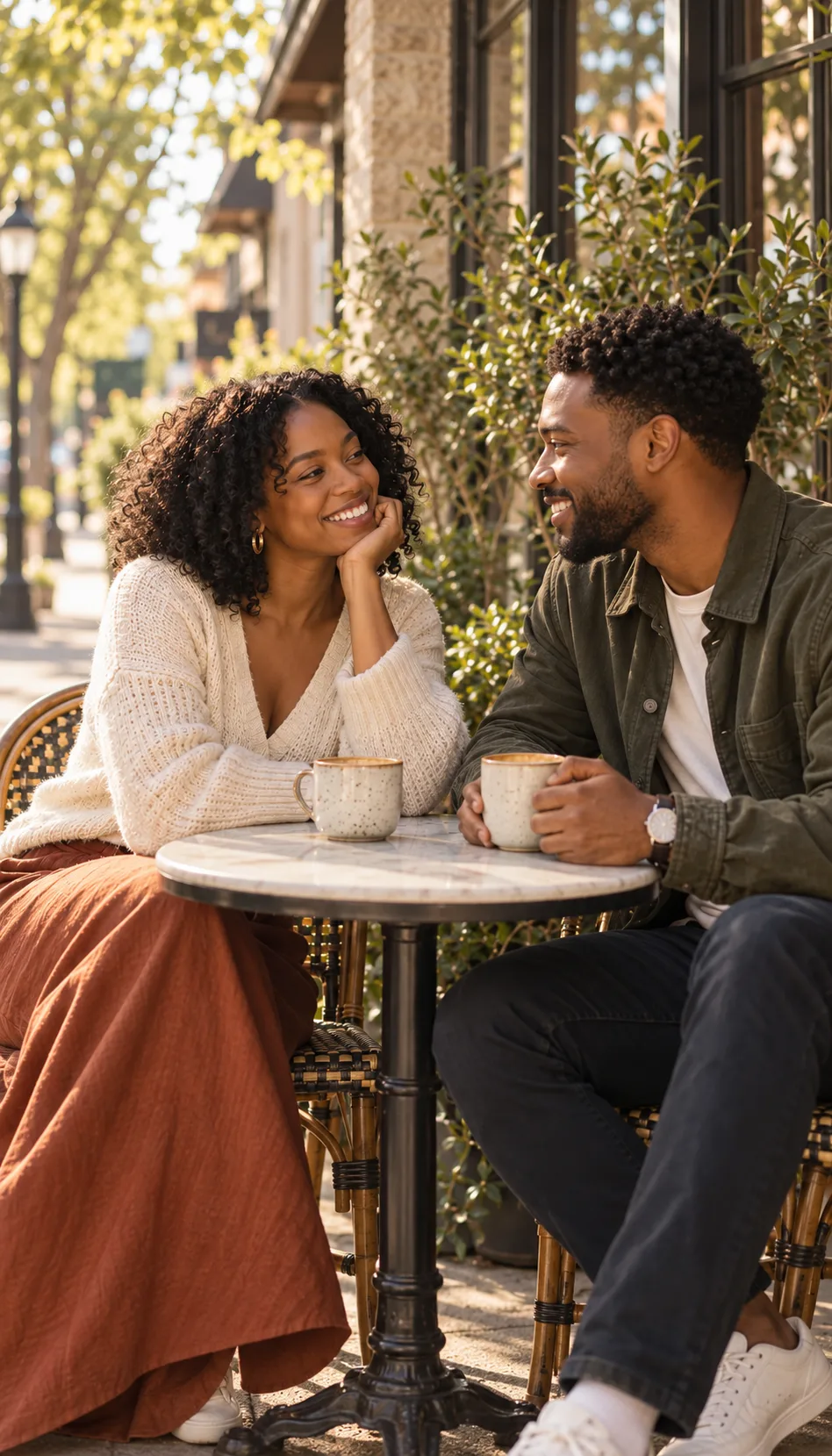 An illustrative coffee date at a neighbourhood café.
