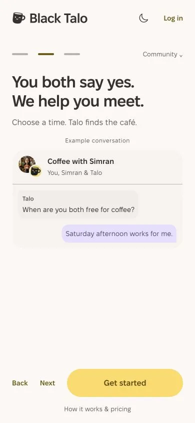 Actual Expo Welcome screen: arranging a local coffee with the concierge.