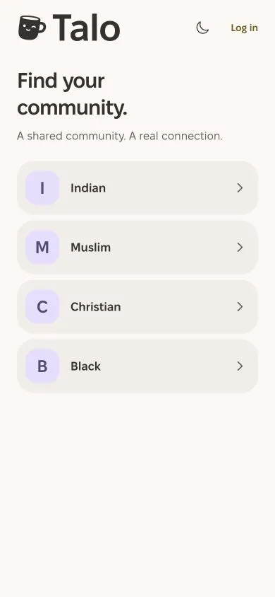 Actual Expo screen: choosing Indian, Muslim, Christian or Black community.