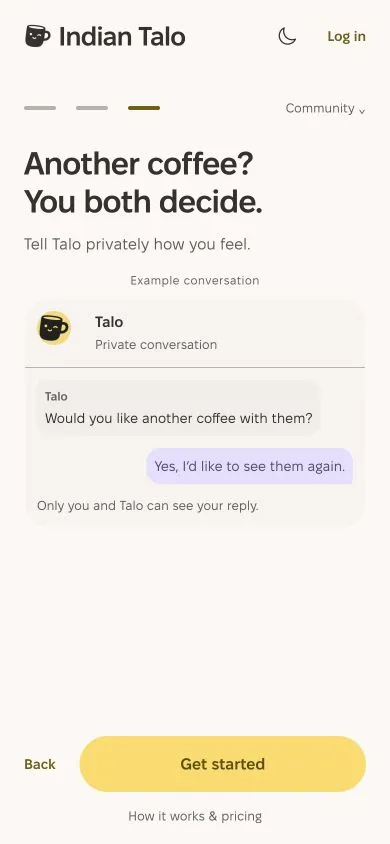Actual Expo Welcome screen: replying privately after a coffee date.