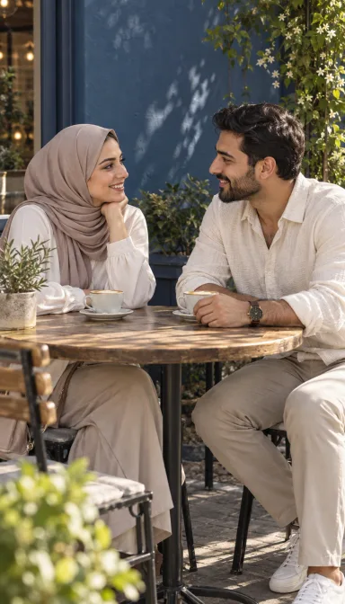 An illustrative one-to-one café conversation.