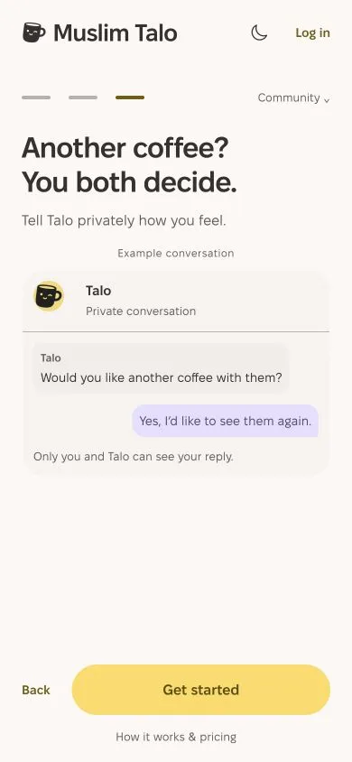 Actual Expo Welcome screen: replying privately after a coffee date.