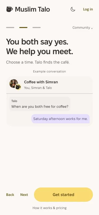 Actual Expo Welcome screen: arranging a local coffee with the concierge.